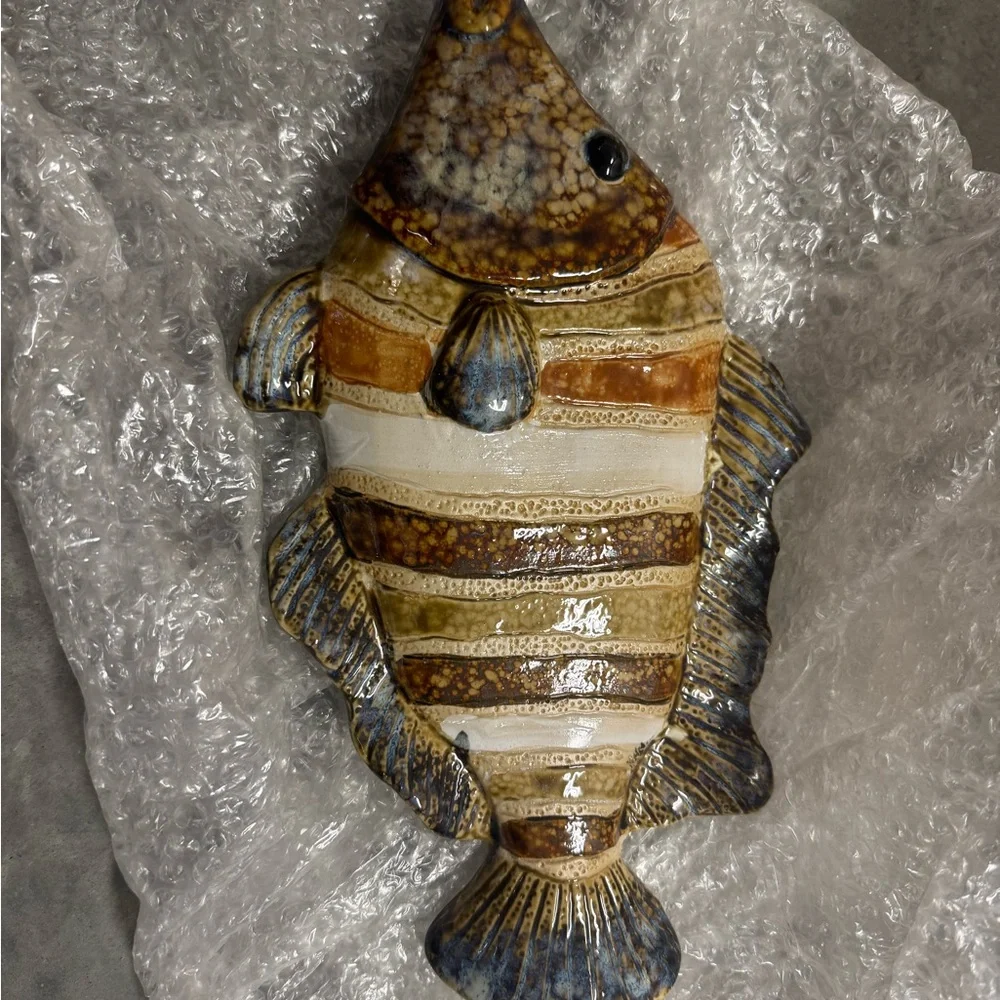 Ceramic Striped Fish Decor French majolica